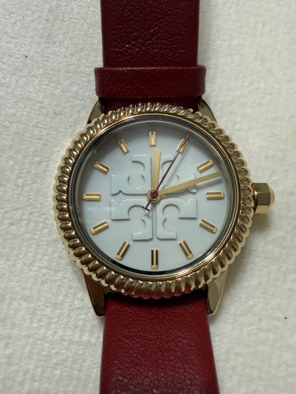 Tory Burch Gold-Tone Case with Red Leather Strap Watch